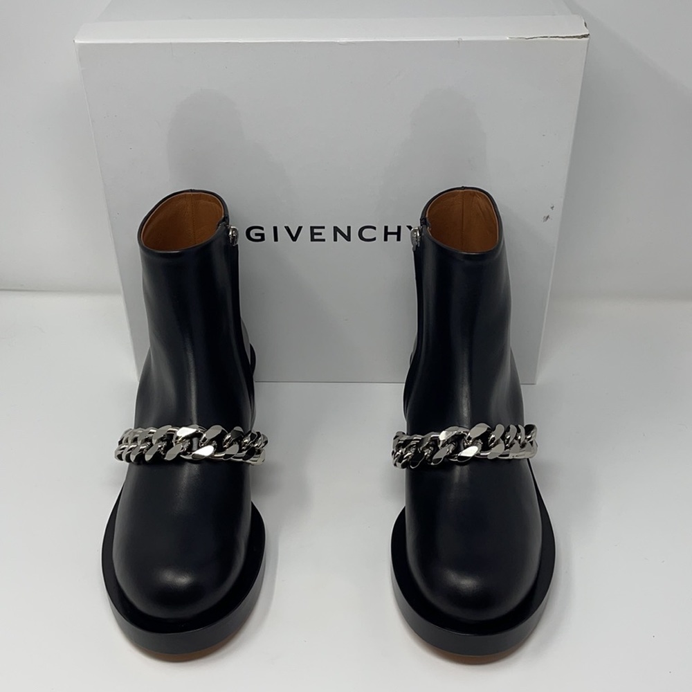 Givenchy Black Leather Silver Chain Ankle Boots NIB - Picture 12 of 15